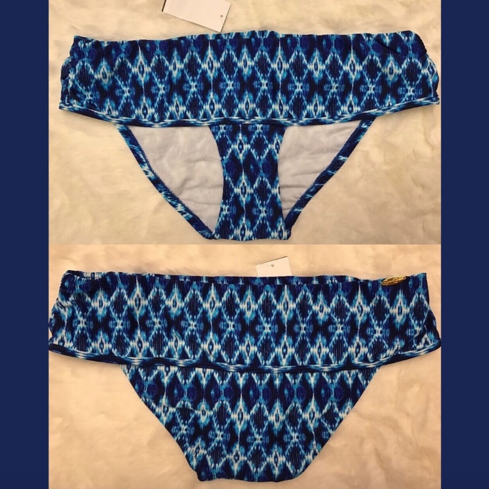 NWT $64‎ Jessica Simpson Foldover Bikini Bottom Blue Navy [ SZ Large ]